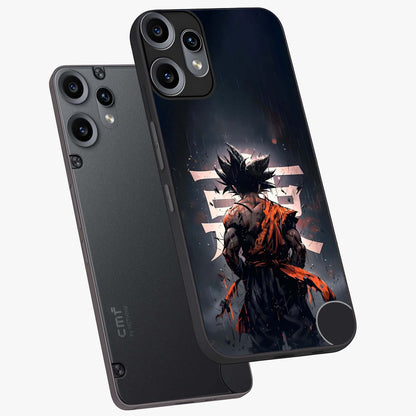 Dark Warrior In Rain Glass Case displayed in angled mockup highlighting dramatic warrior illustration with dark rain aesthetic.