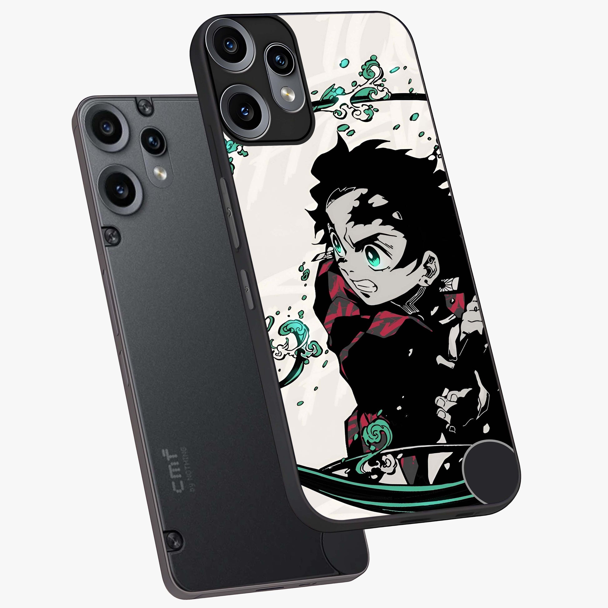 Demon Slayer Glass Case displayed in angled mockup highlighting dramatic anime character design with action aesthetic.