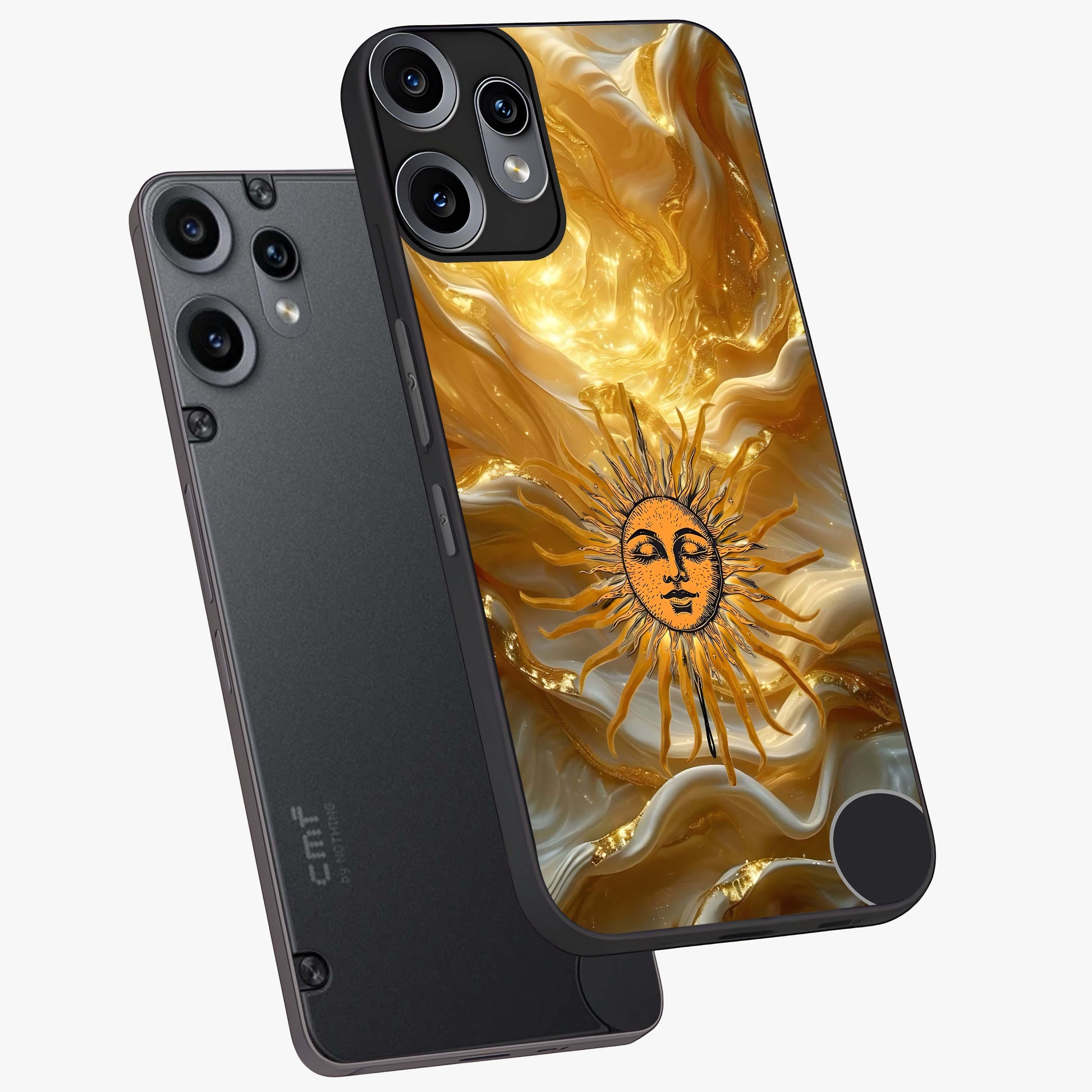 Eternal Golden Glow Glass Case displayed in angled mockup highlighting glowing golden aesthetic design with elegant style.