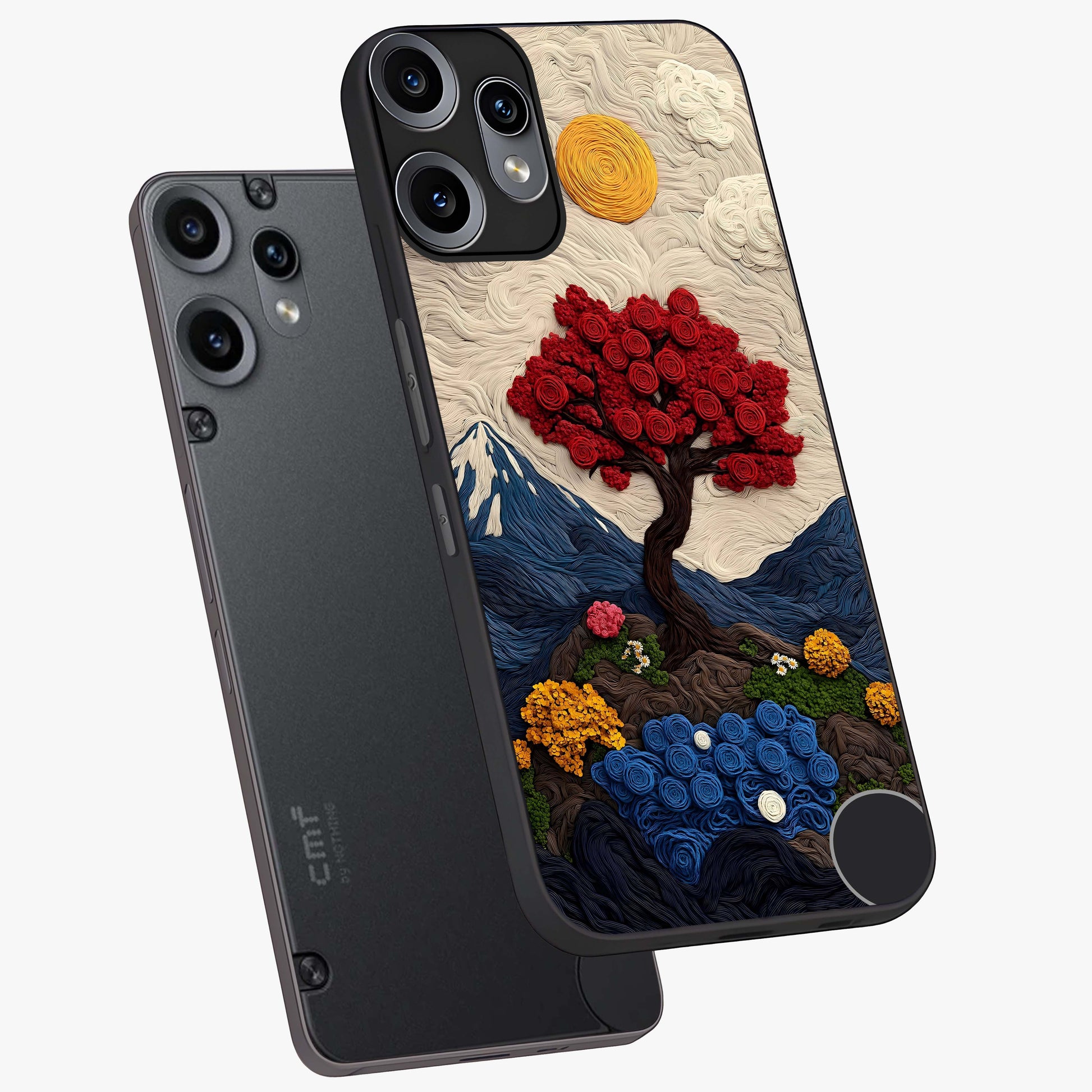 Eternal Nature Tapestry Glass Case displayed in angled mockup highlighting detailed botanical pattern with artistic aesthetic.