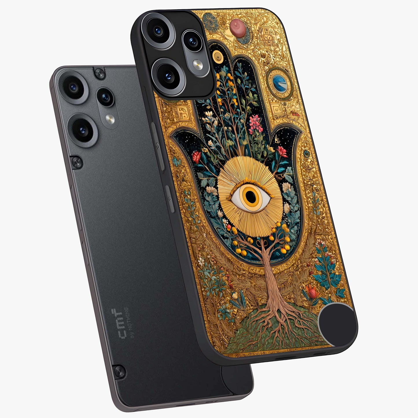 Ethereal Evil Eye Glass Case displayed in angled mockup highlighting protective evil eye symbol with spiritual aesthetic design.