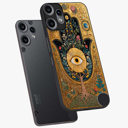 Ethereal Evil Eye Glass Case displayed in angled mockup highlighting protective evil eye symbol with spiritual aesthetic design.