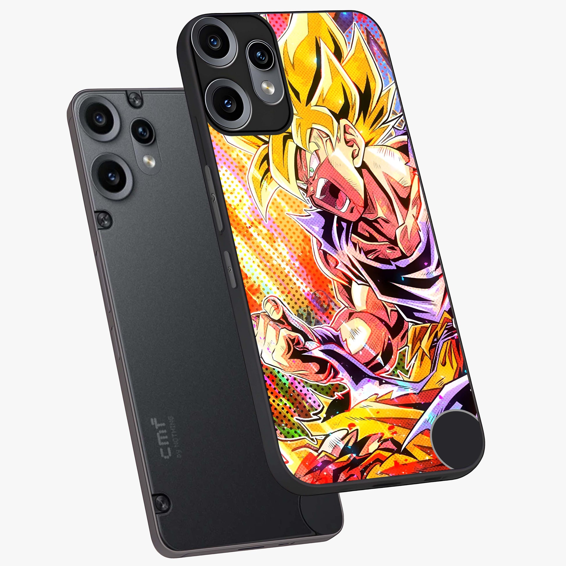 Firing Goku Glass Case displayed in angled mockup highlighting dynamic anime character design with action aesthetic.