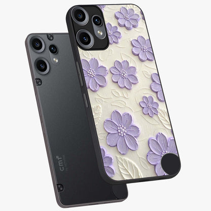 Floral Wall Art With Purple Flowers Glass Case displayed in angled mockup highlighting vibrant purple floral illustration with artistic aesthetic.