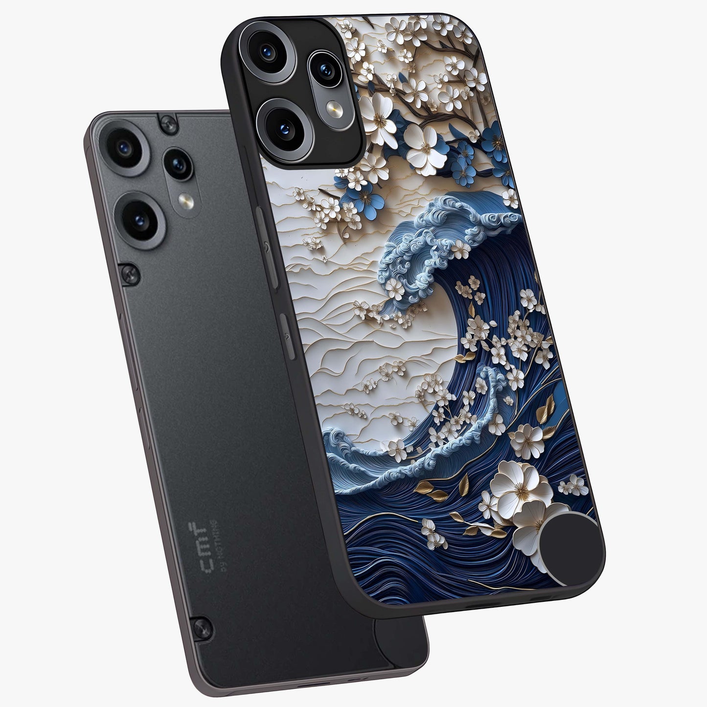 Floral Wave Origami Glass Case displayed in angled mockup highlighting geometric origami flower design with modern aesthetic style.