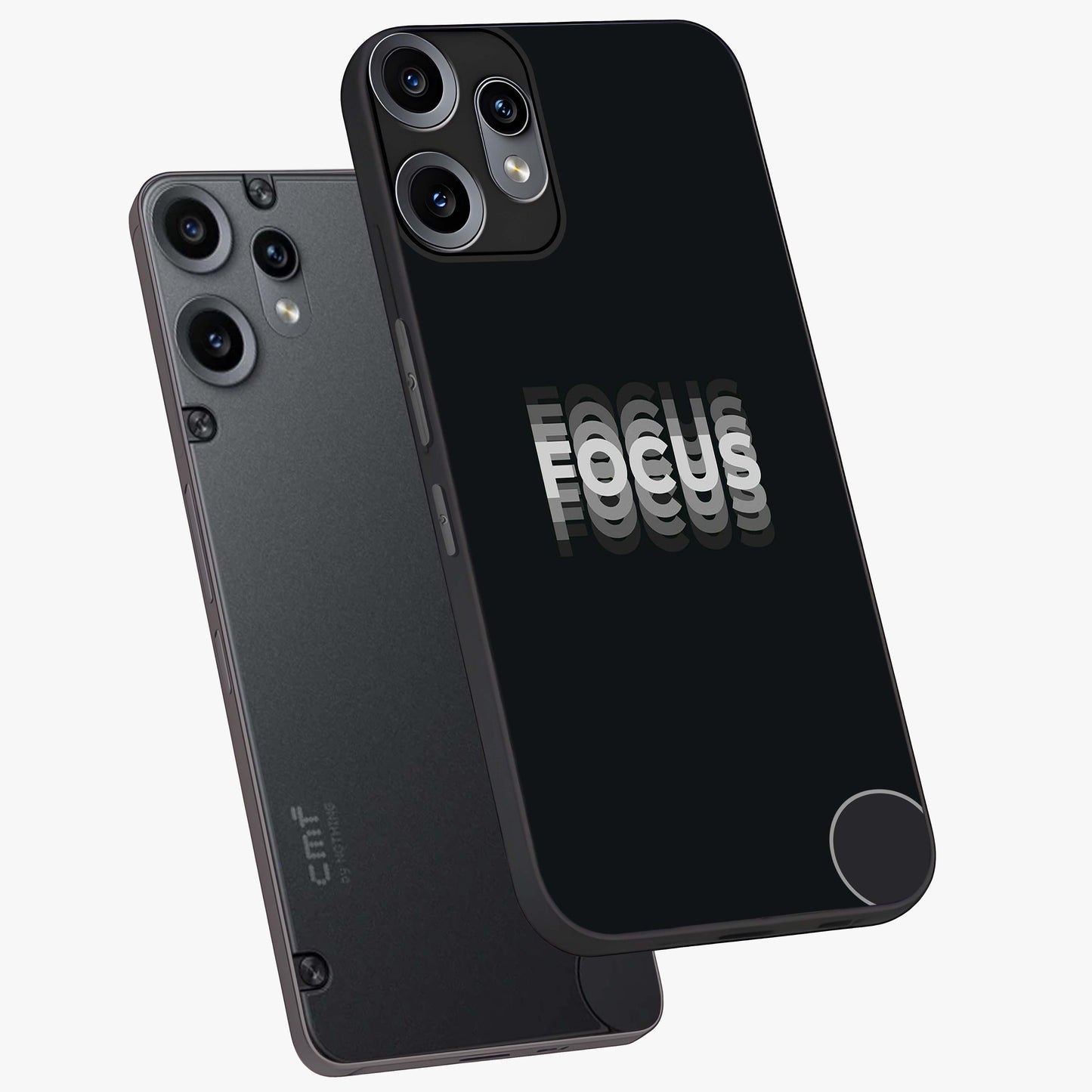 Focus Mode On Glass Case displayed in angled mockup highlighting clean minimal text artwork with modern aesthetic style.
