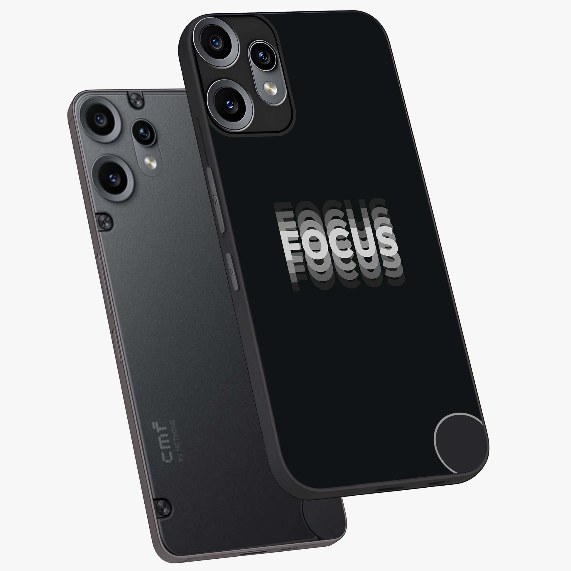 Focus Mode On Glass Case displayed in angled mockup highlighting clean minimal text artwork with modern aesthetic style.