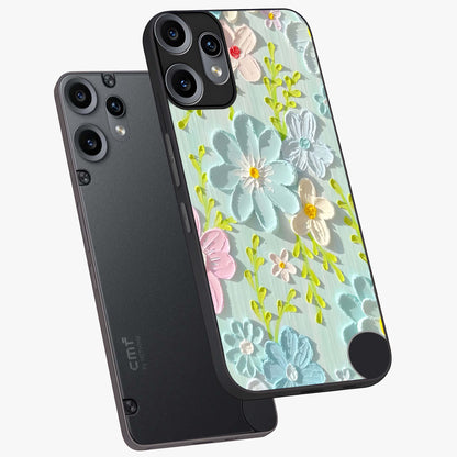 Frosted Petal Garden Glass Case displayed in angled mockup highlighting delicate flower petal design with calm garden aesthetic.