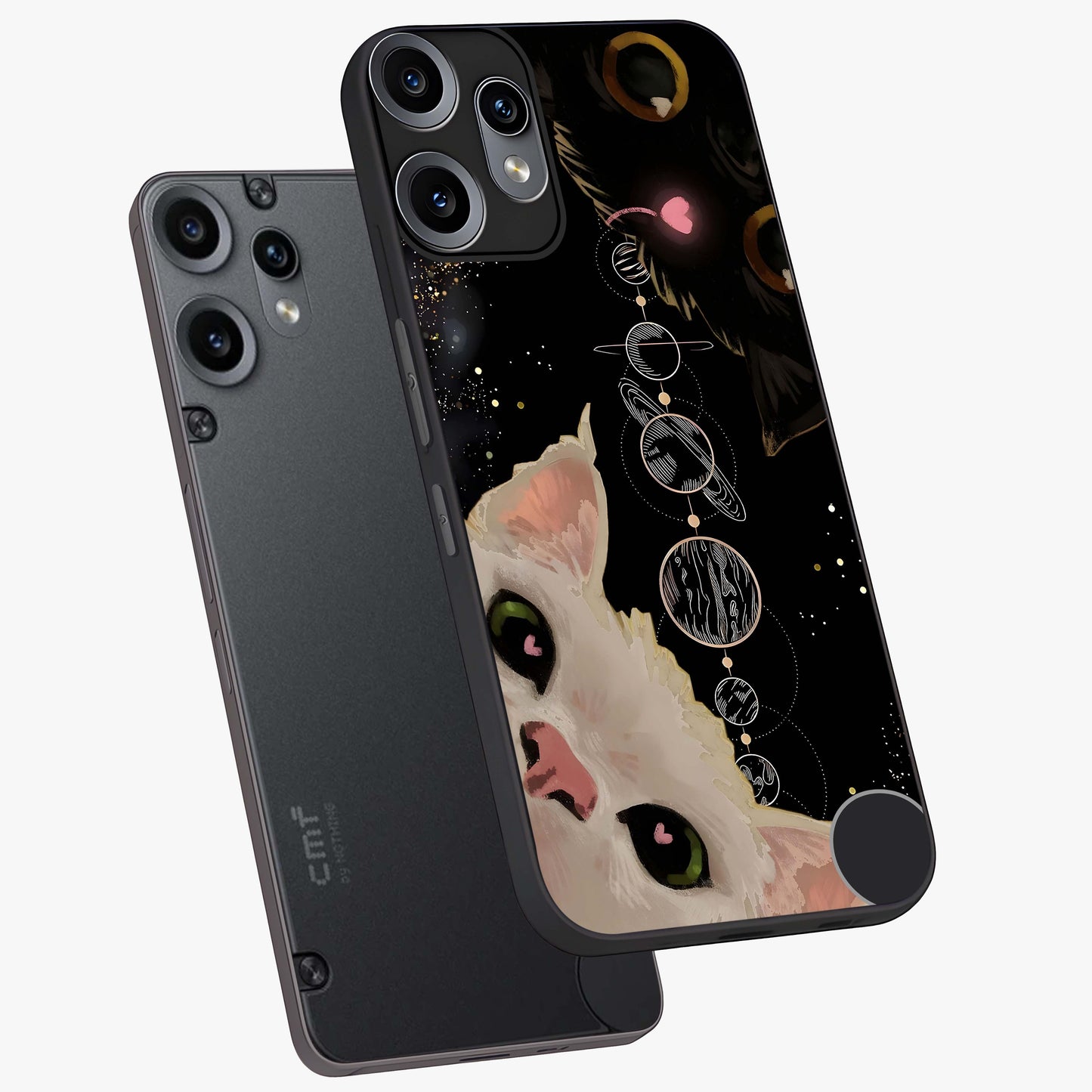 Galactic Cat Glass Case displayed in angled mockup highlighting celestial feline illustration with galaxy aesthetic style.