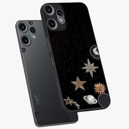 Galactic Charm Glow Glass Case displayed in angled mockup highlighting luminous galaxy inspired design with dreamy aesthetic.