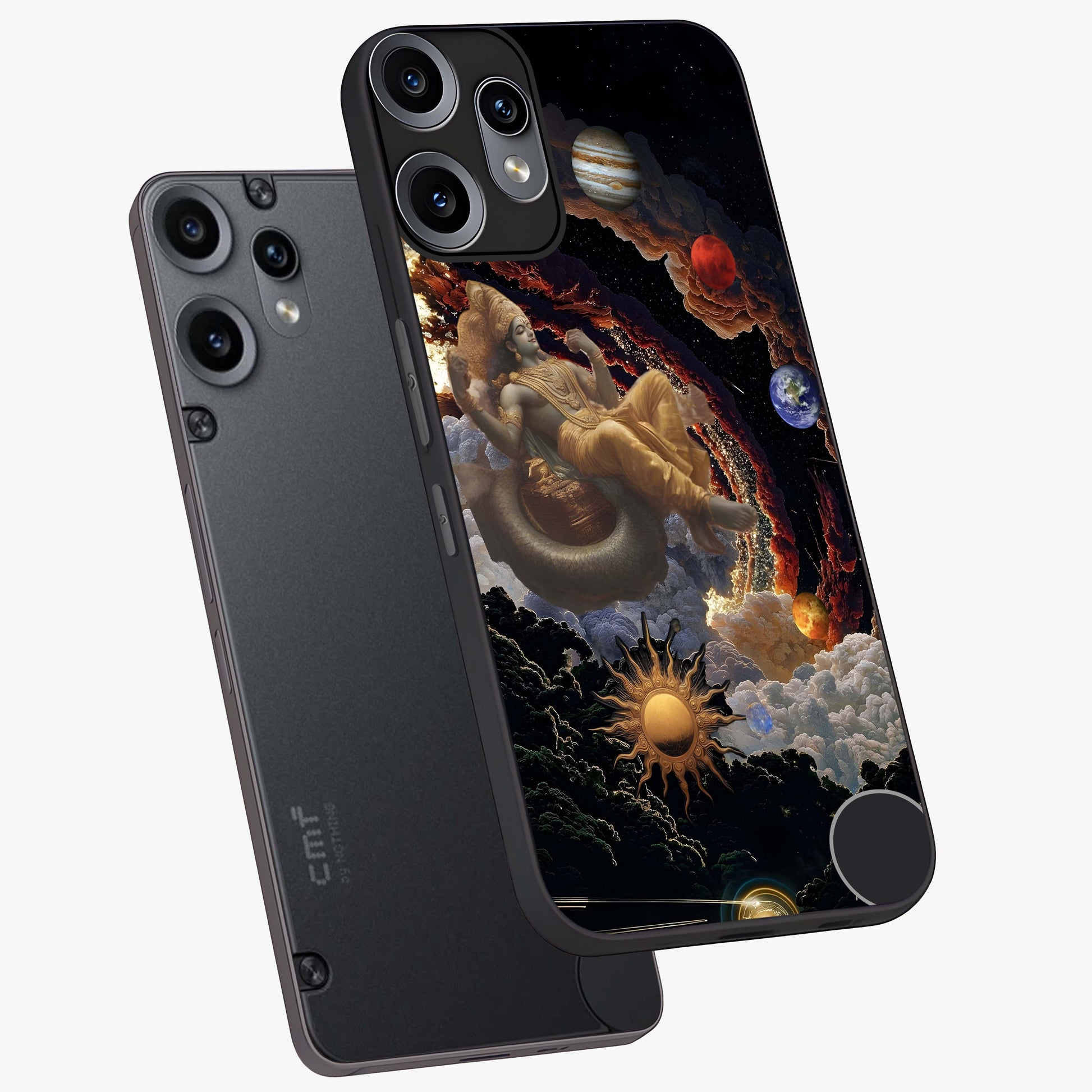 Galactic Divine God Glass Case displayed in angled mockup highlighting powerful celestial deity illustration with galactic aesthetic.