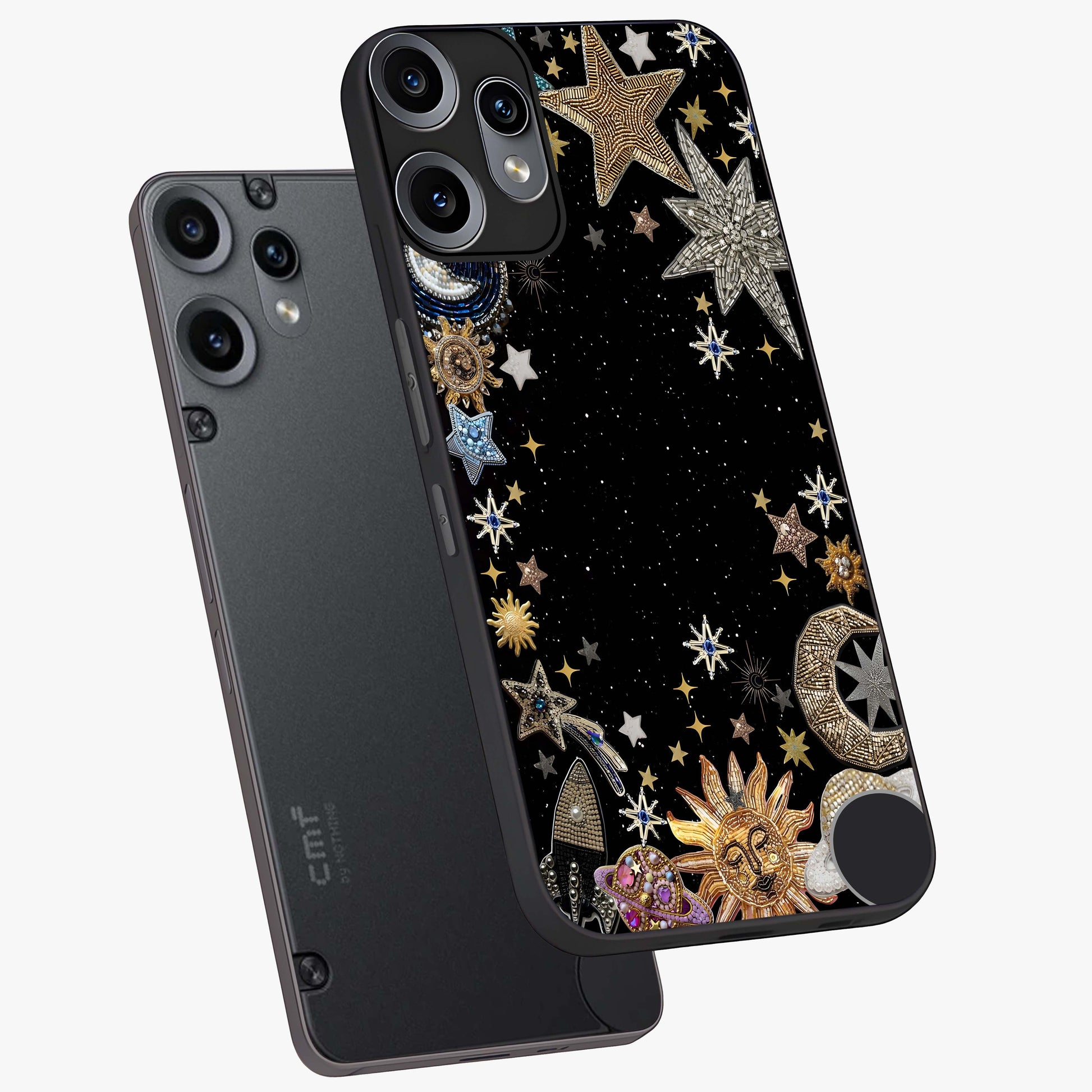 Galactic Jewel Stars Glass Case displayed in angled mockup highlighting shining celestial star design with cosmic aesthetic style.