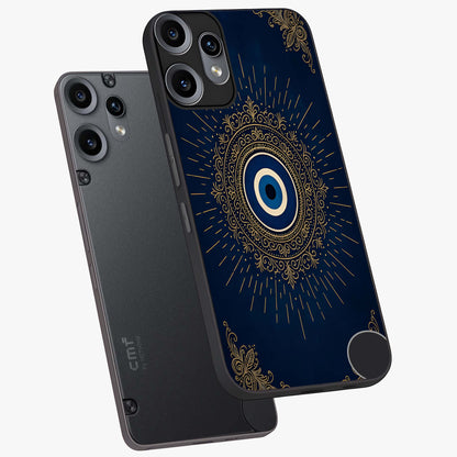 Golden Celestial Charm Glass Case displayed in angled mockup highlighting sparkling cosmic charm design with celestial aesthetic.