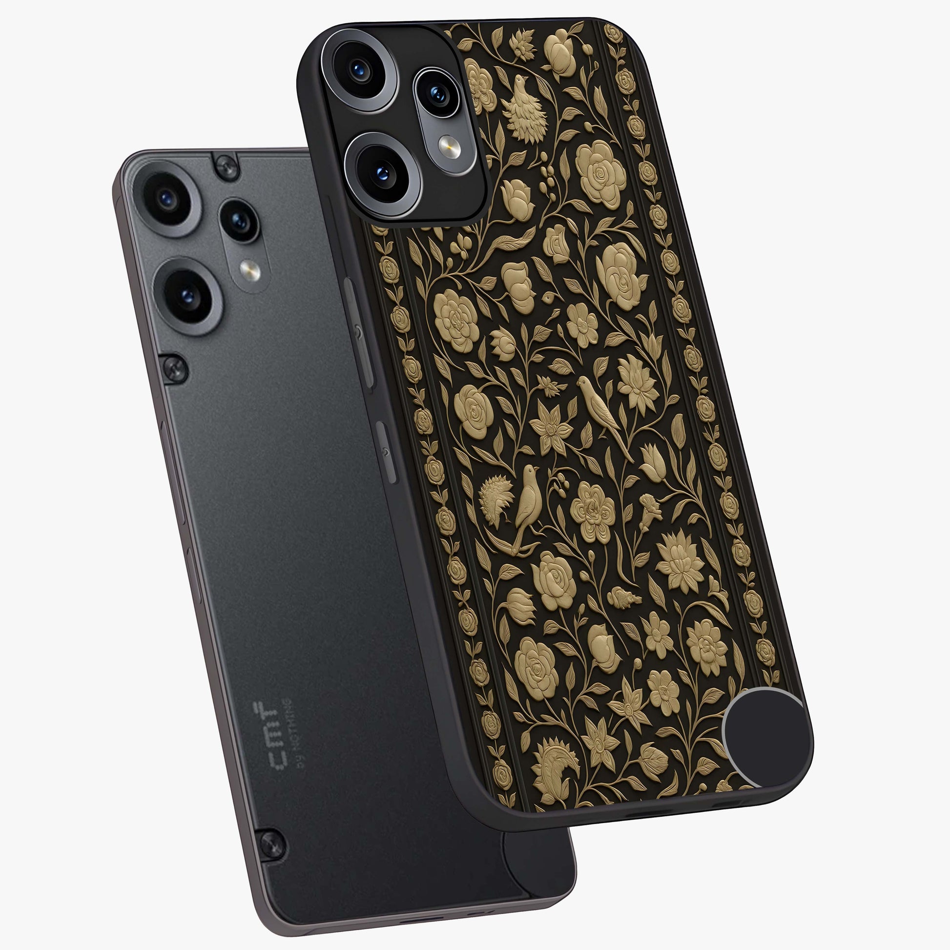Golden Evil Eye Mandala Glass Case displayed in angled mockup highlighting protective evil eye symbol with golden mandala design.