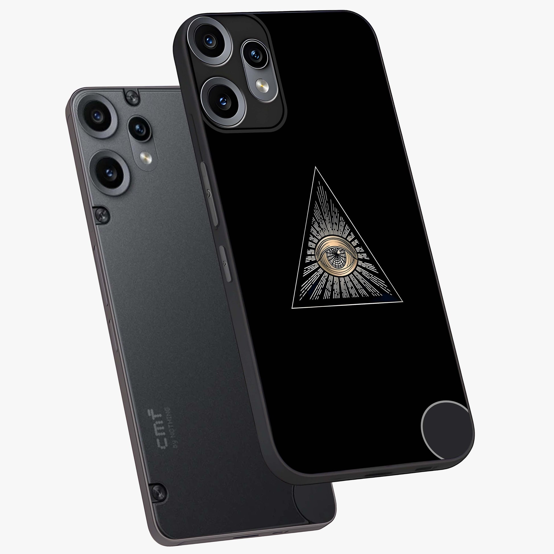 Illuminati Evil Glass Case displayed in angled mockup highlighting dark occult inspired design with bold aesthetic style.