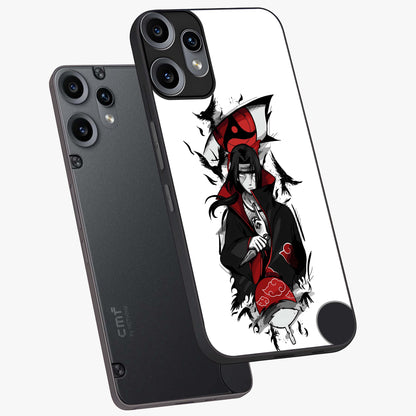 Itachi Limited Edition Naruto Anime Glass Case displayed in angled mockup highlighting dramatic anime illustration with bold action aesthetic.