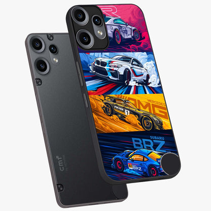 JDM Sports Car Glass Case displayed in angled mockup highlighting sleek Japanese racing car design with automotive aesthetic.