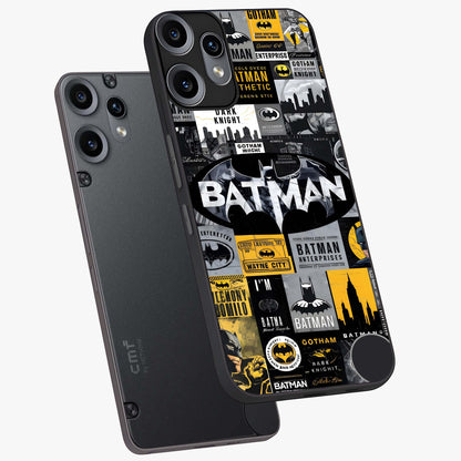 Knight Gotham Rise Glass Case displayed in angled mockup highlighting powerful knight silhouette design with dramatic aesthetic.