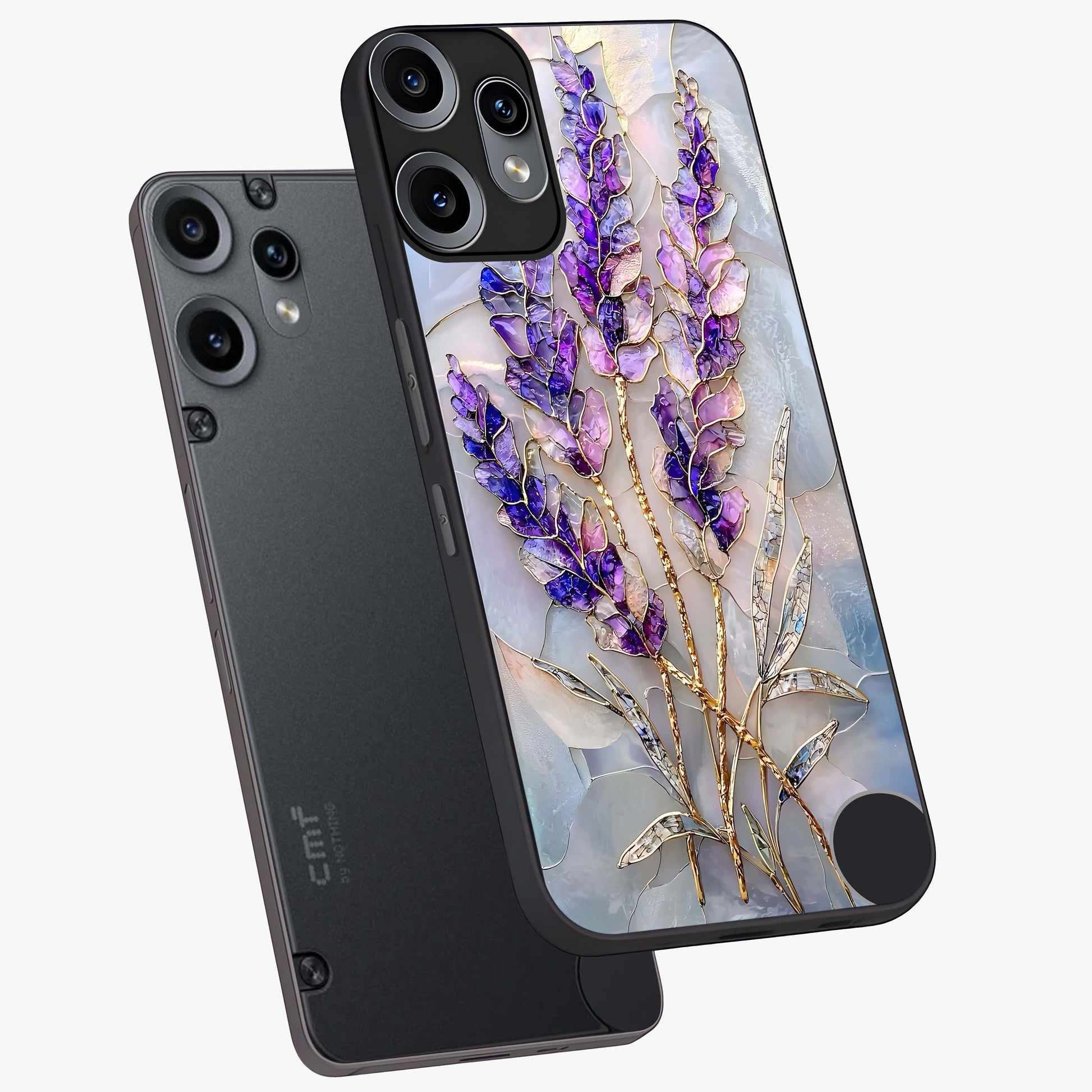 Lavender Dream Glow Glass Case displayed in angled mockup highlighting dreamy purple glow design with soft artistic style.