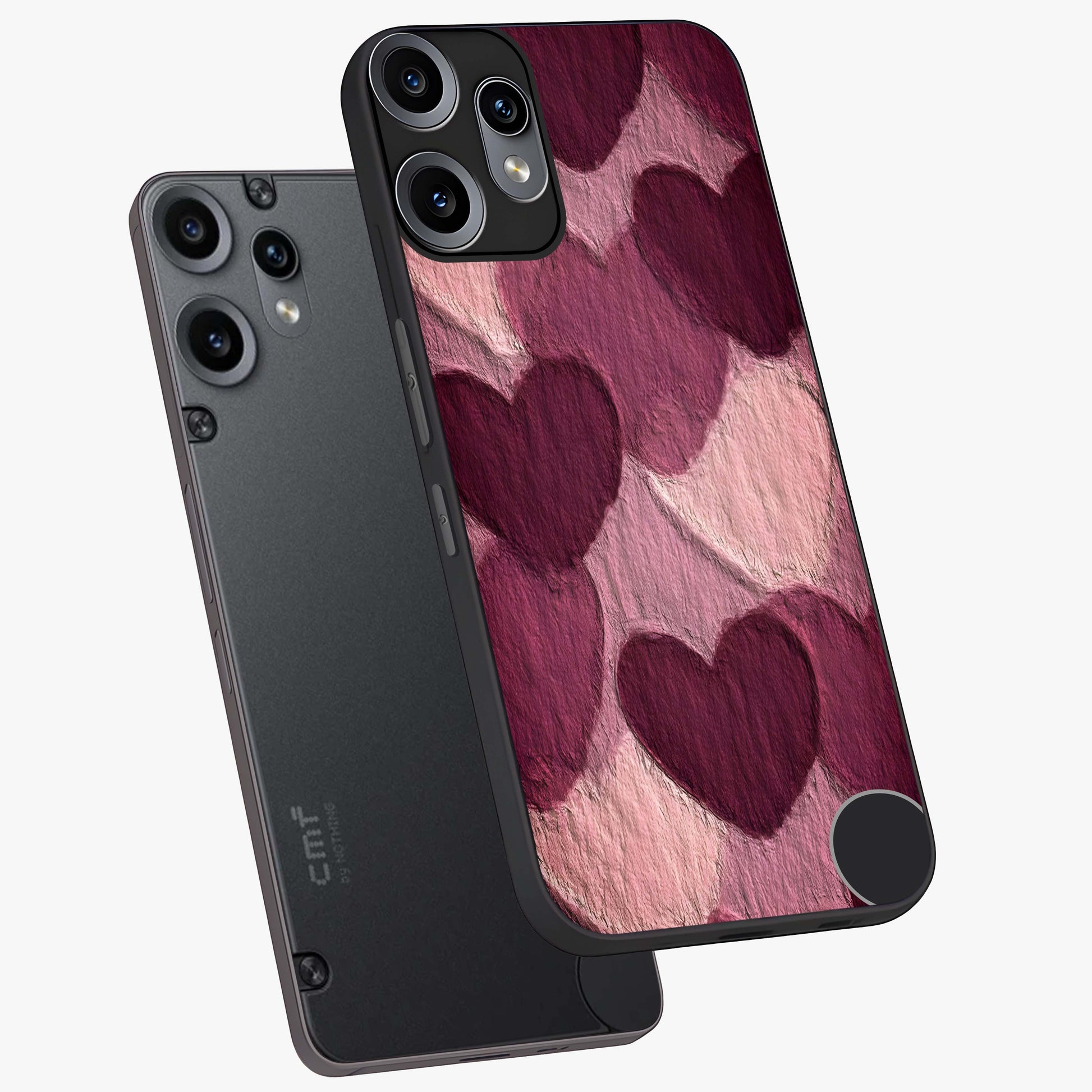 Layered Paper Hearts Glass Case displayed in angled mockup highlighting creative paper craft heart design with romantic aesthetic.