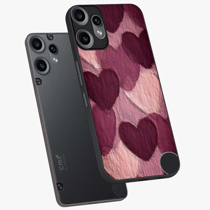 Layered Paper Hearts Glass Case displayed in angled mockup highlighting creative paper craft heart design with romantic aesthetic.