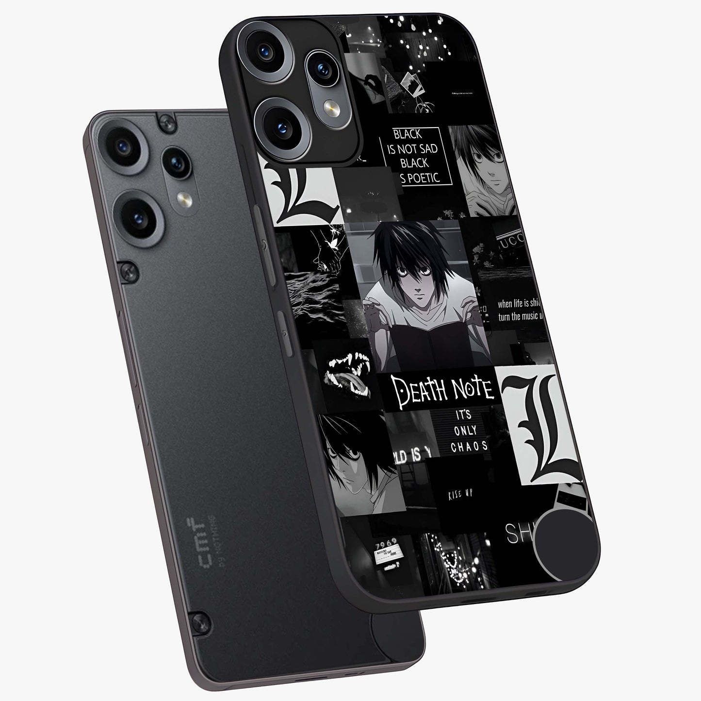 Midnight Chaos Mind Glass Case displayed in angled mockup highlighting chaotic artistic design with dramatic midnight aesthetic.