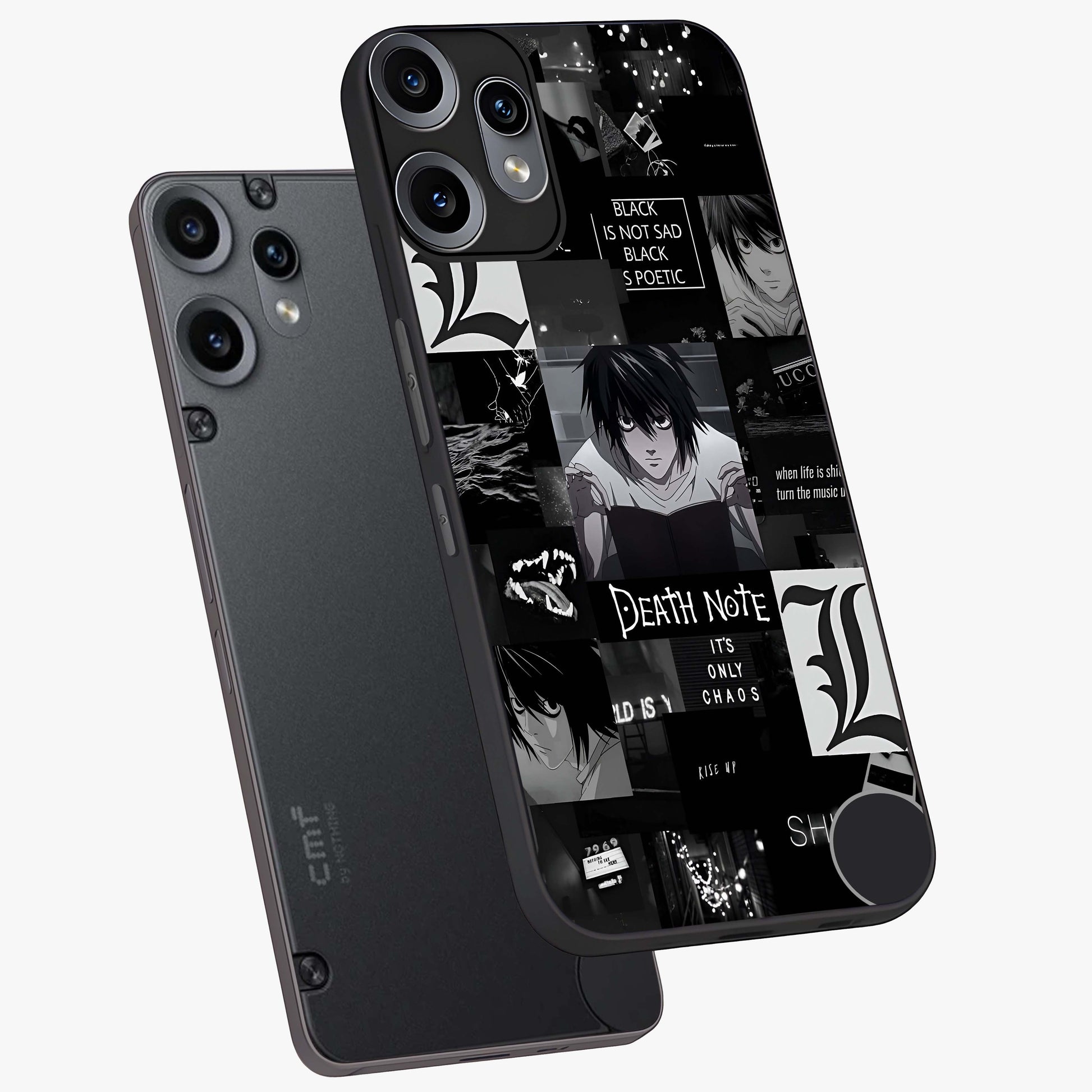 Midnight Chaos Mind Glass Case displayed in angled mockup highlighting chaotic artistic design with dramatic midnight aesthetic.