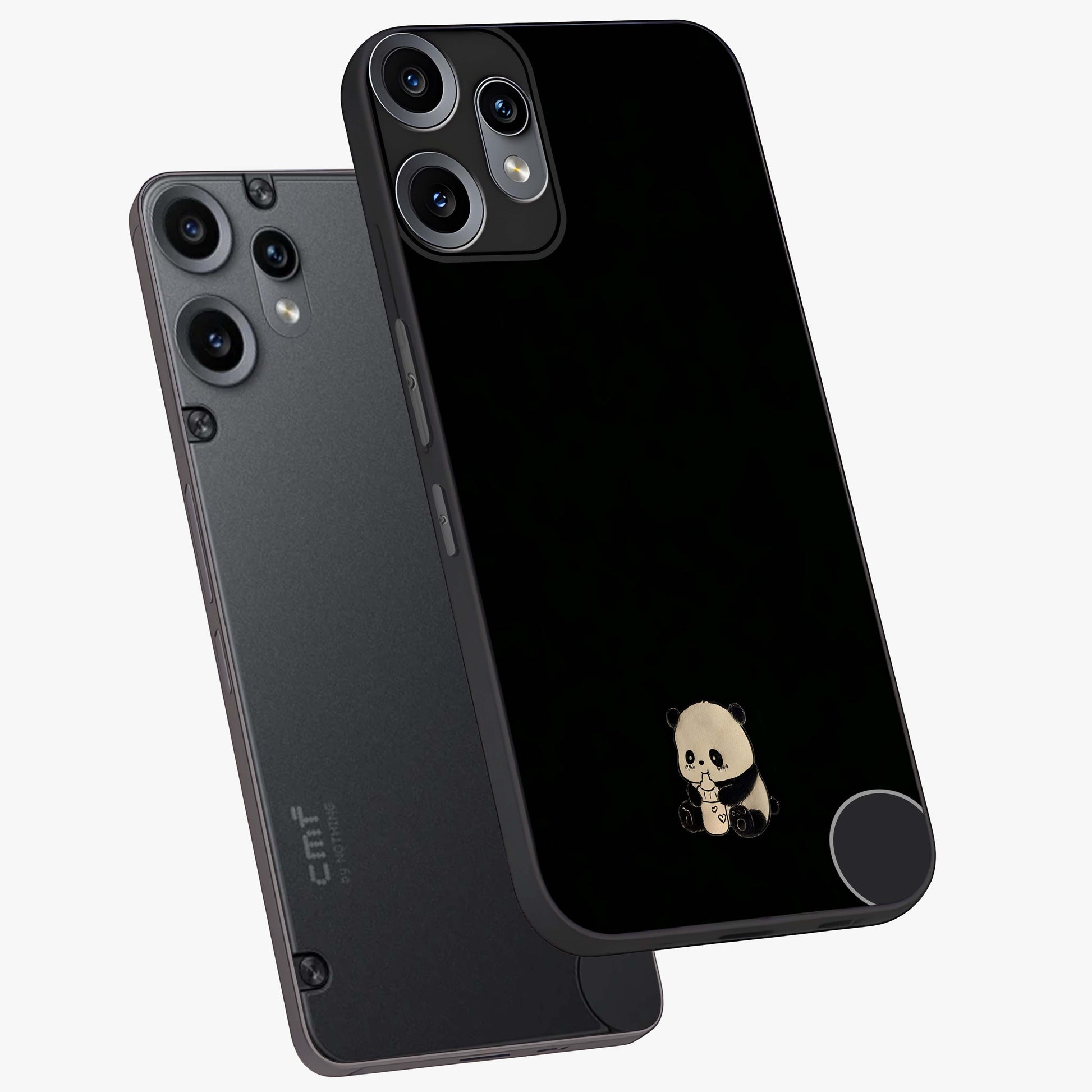 Midnight Panda Love Glass Case displayed in angled mockup highlighting adorable panda illustration with midnight aesthetic.