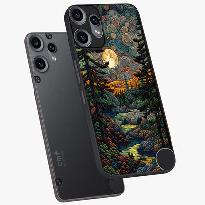Moonlight Forest Dream Glass Case displayed in angled mockup highlighting dreamy forest design with glowing moon aesthetic.