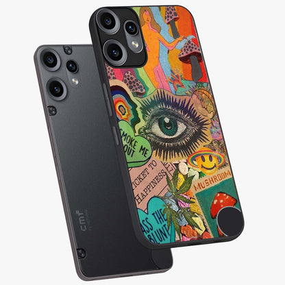 Mystic Eye Wonderland Glass Case displayed in angled mockup highlighting magical eye illustration with dreamy aesthetic.