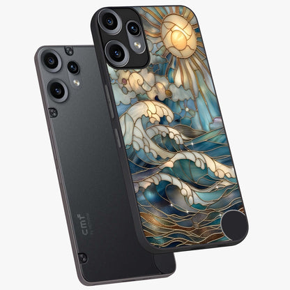 Oceanic Stained Printed Glass Case displayed in angled mockup highlighting colorful aquatic design with artistic aesthetic style.