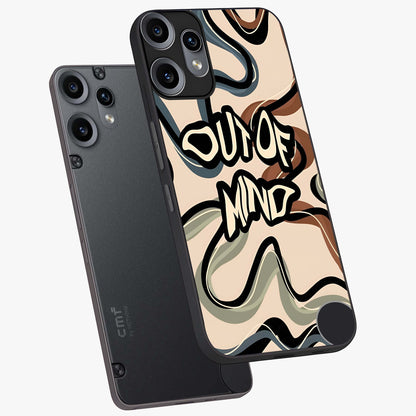 Out Of Mind Glass Case displayed in angled mockup highlighting bold statement design with modern artistic aesthetic.