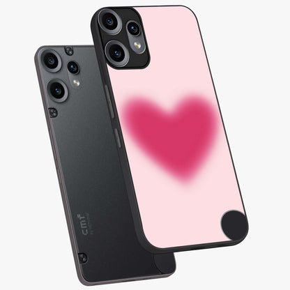 Pink Aura Heart Glass Case displayed in angled mockup highlighting vibrant pink heart design with dreamy aura aesthetic.