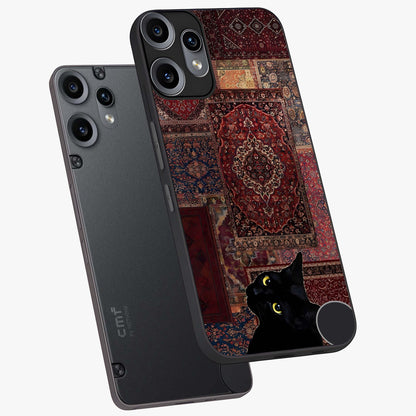 Regal Magic Cat Apple Glass Case displayed in angled mockup highlighting whimsical feline design with fantasy aesthetic.
