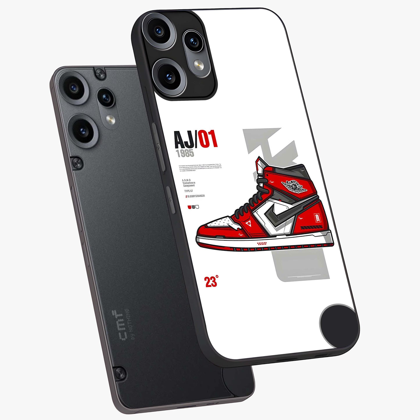 Retro Sneaker Blueprint Glass Case displayed in angled mockup highlighting detailed shoe design with sporty retro aesthetic.