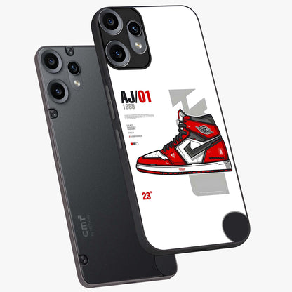 Retro Sneaker Blueprint Glass Case displayed in angled mockup highlighting detailed shoe design with sporty retro aesthetic.