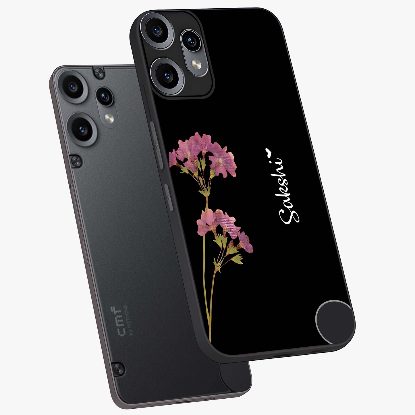 Riching Lavender Flower Custom Name Glass Case displayed in angled mockup highlighting delicate lavender flower design with custom name feature.