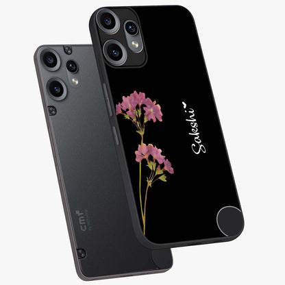 Riching Lavender Flower Custom Name Glass Case displayed in angled mockup highlighting delicate lavender flower design with custom name feature.