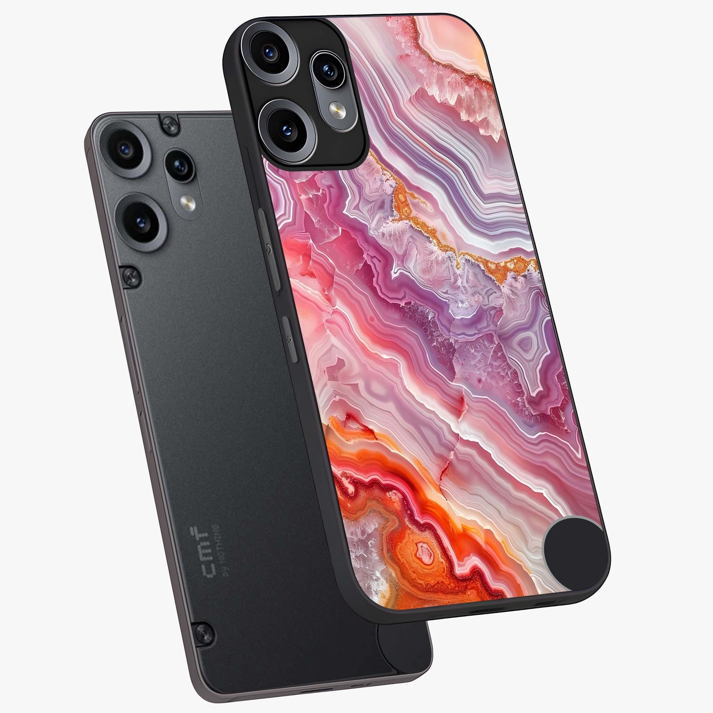 Rose Quartz Marble Glass Case displayed in angled mockup highlighting elegant marble pattern with soft aesthetic style.