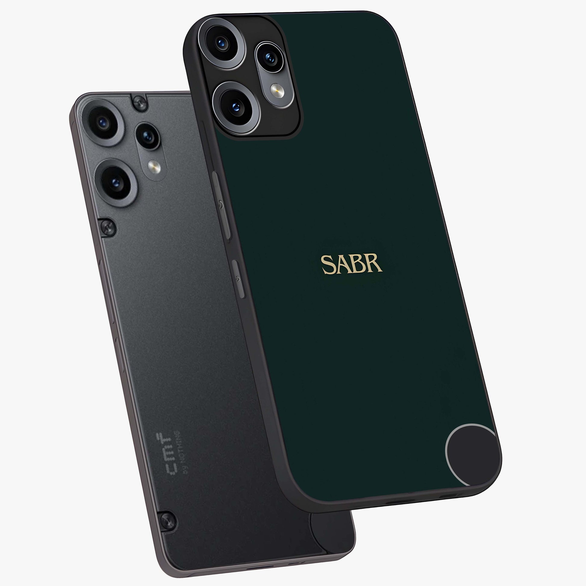 Sabr Minimal Patience Glass Case displayed in angled mockup highlighting simple inspirational design with clean aesthetic style.