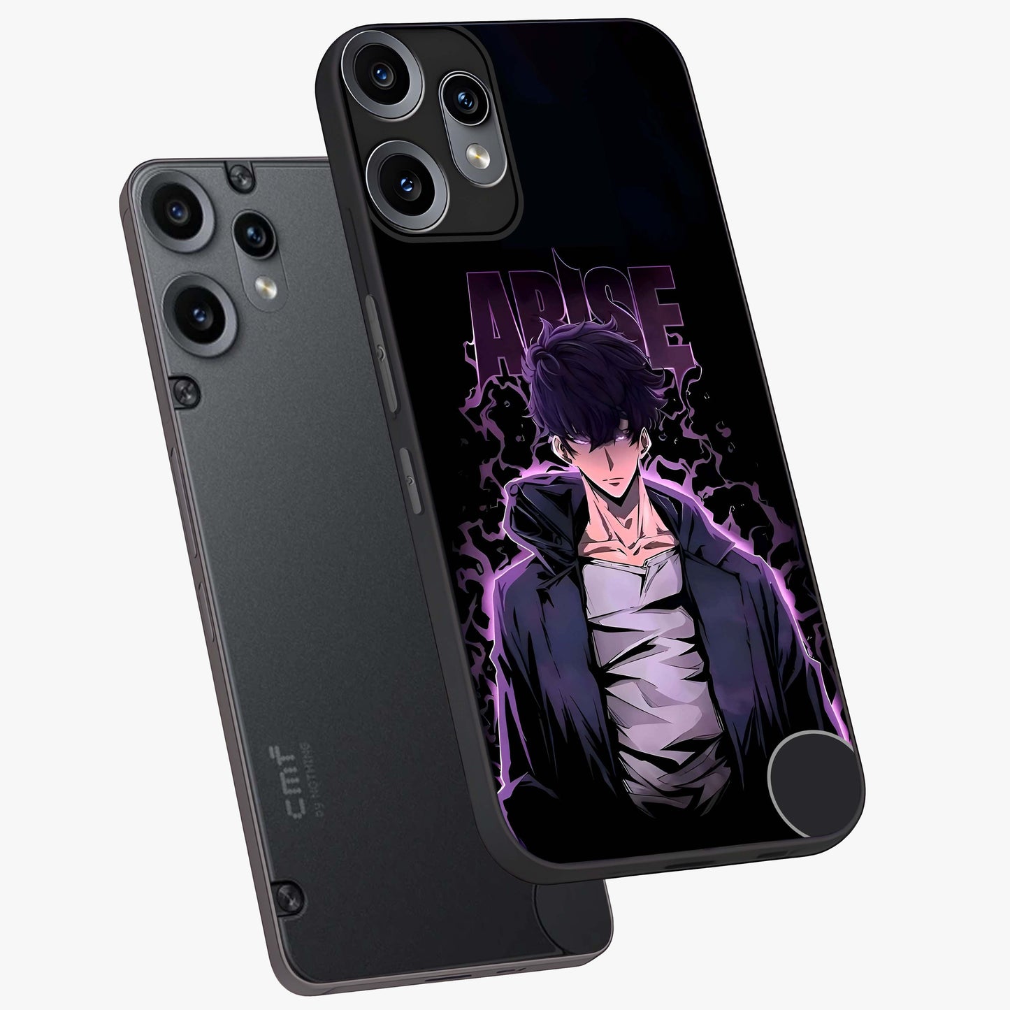 Shadow Monarch Awakening Glass Case displayed in angled mockup highlighting dramatic shadow warrior design with fantasy aesthetic.