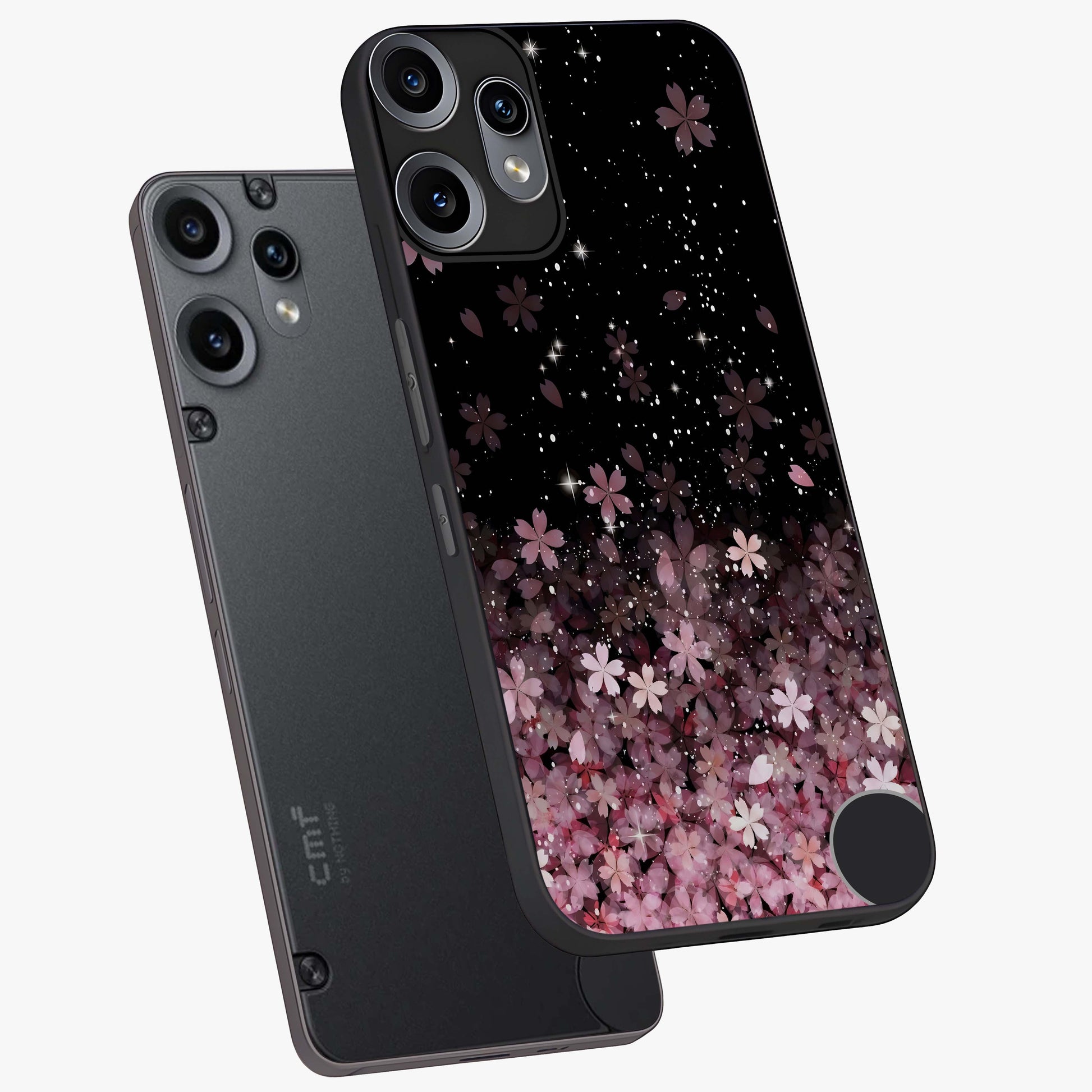 Small Starry Flowers Glass Case displayed in angled mockup highlighting tiny flower pattern with celestial aesthetic style.