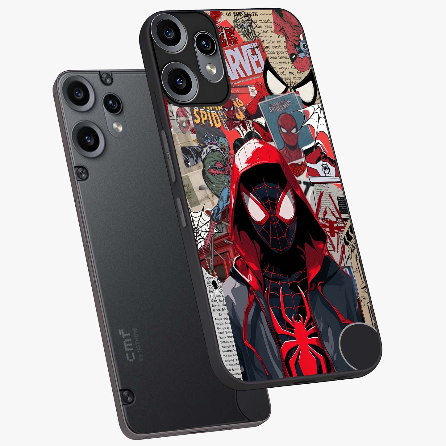 Spider Collage Street Glass Case displayed in angled mockup highlighting dynamic street style collage design with comic aesthetic.
