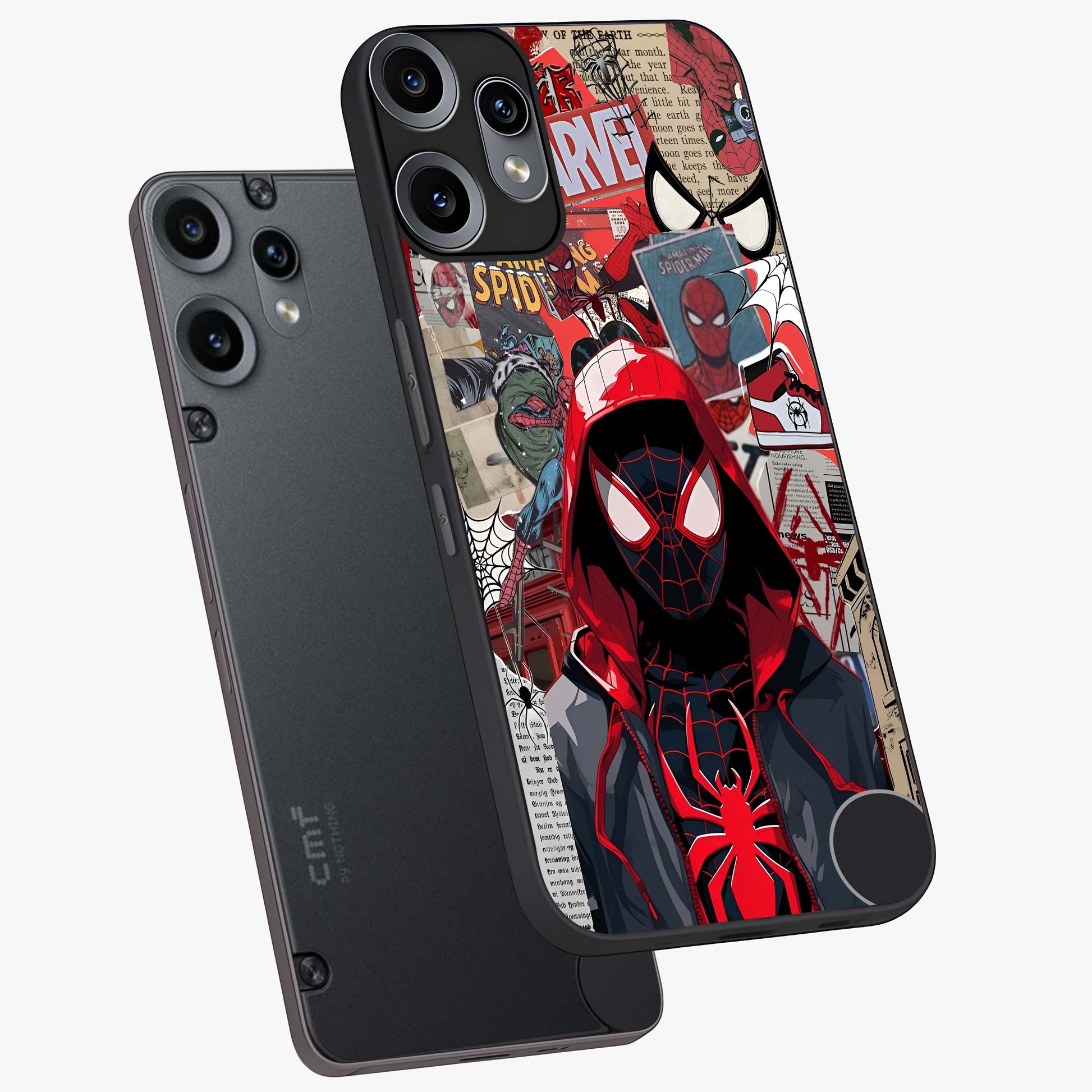 Spider Collage Street Glass Case displayed in angled mockup highlighting dynamic street style collage design with comic aesthetic.