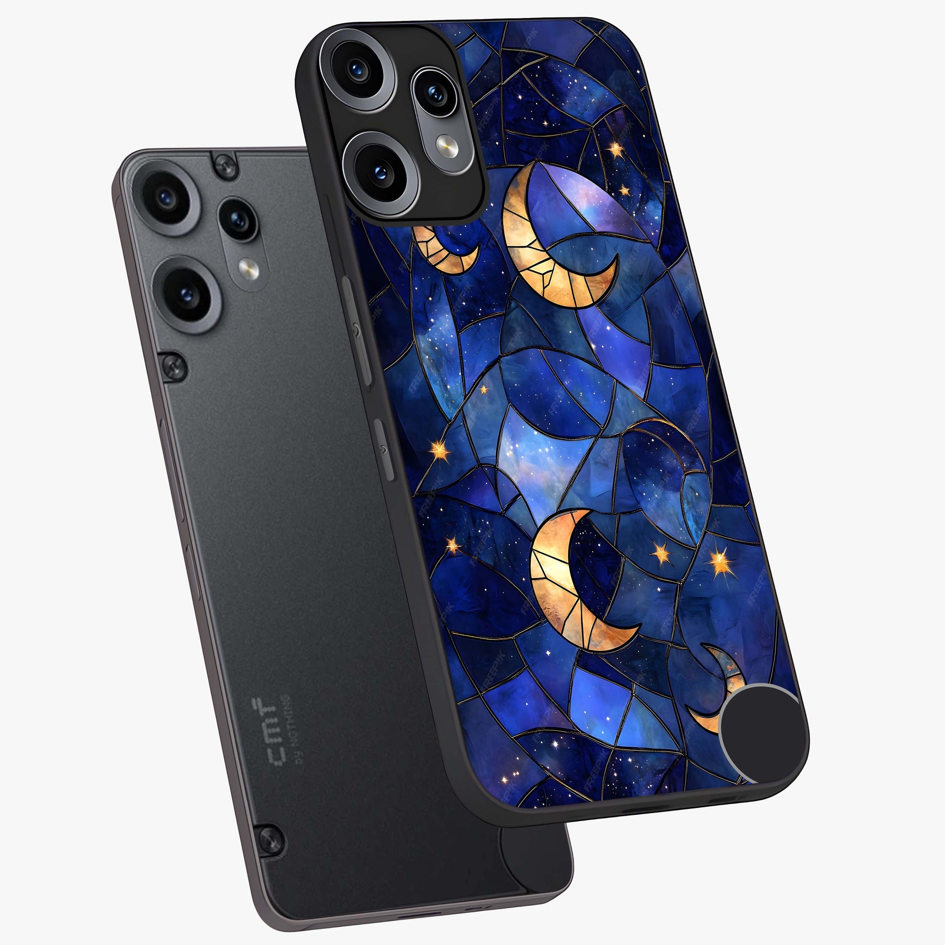 Starlit Sky Tapestry Glass Case displayed in angled mockup highlighting celestial night pattern with artistic aesthetic style.