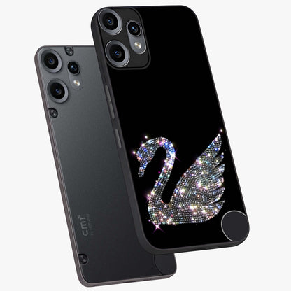 Starlit Swan Grace Glass Case displayed in angled mockup highlighting elegant swan illustration with dreamy celestial aesthetic.