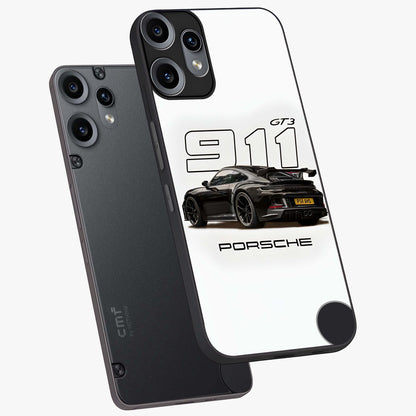 Turbo Legacy Icon Glass Case displayed in angled mockup highlighting dynamic automotive design with performance aesthetic.