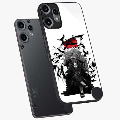 Uchiha Shadow Throne Glass Case displayed in angled mockup highlighting glowing aquatic design with celestial aesthetic.