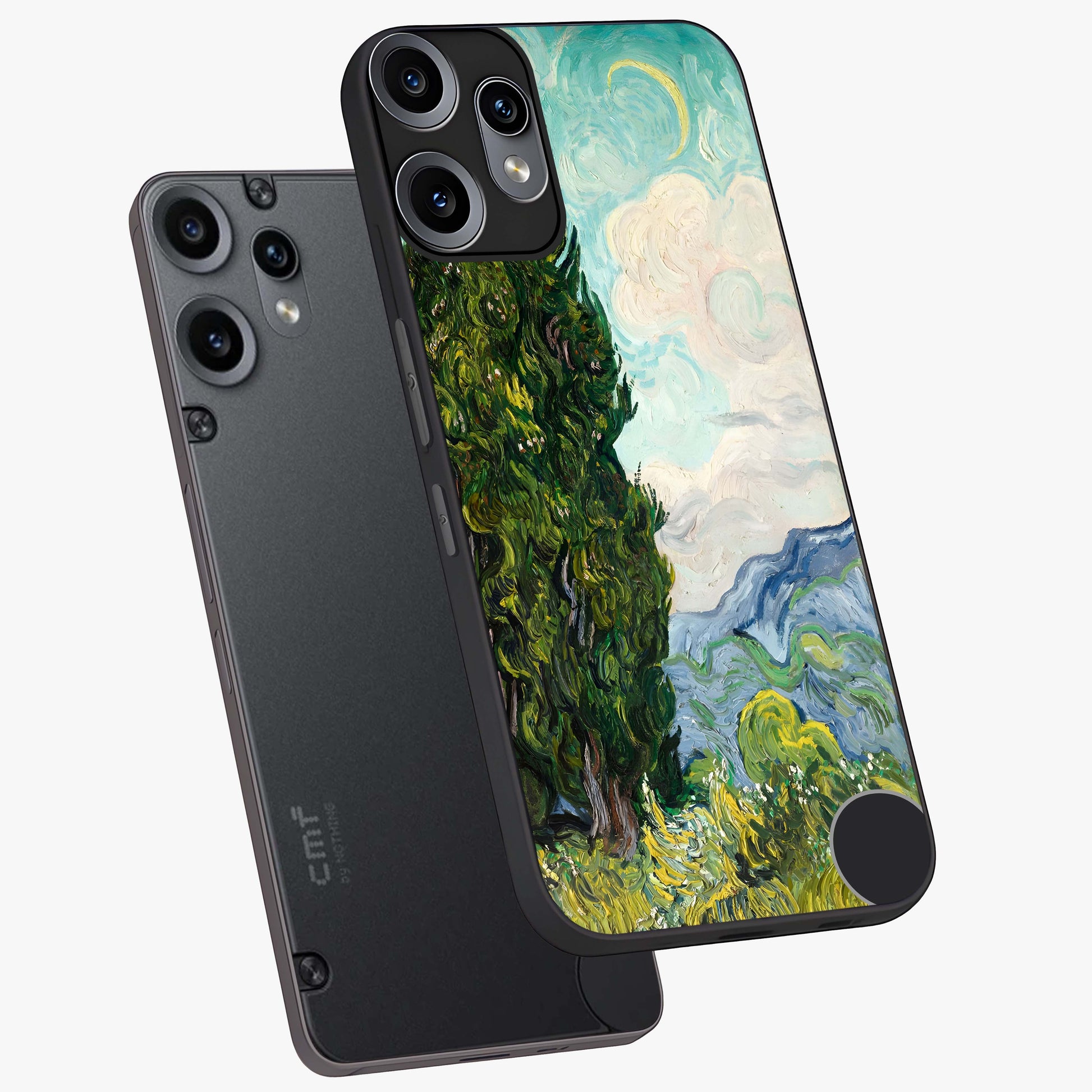 Van Gogh Vintage Art Glass Case displayed in angled mockup highlighting textured brushstroke design with classic aesthetic.