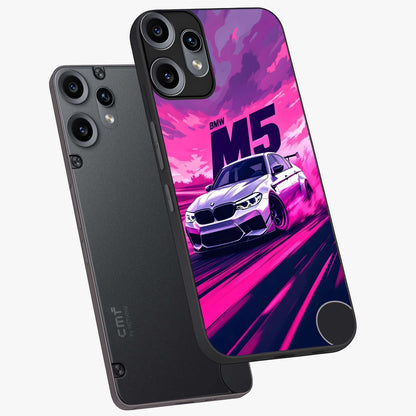 Velocity Drift Pulse Glass Case displayed in angled mockup highlighting dynamic drift design with sporty automotive aesthetic.